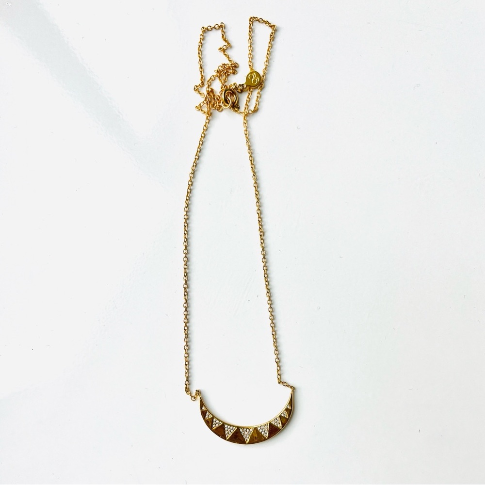 Gorjana Crescent shimmer gold tone pave pendant necklace